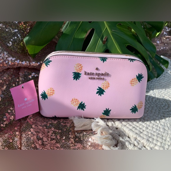 NWT Kate Spade Staci Pineapples Cosmetic Bag PLUS BONUS NWOT Sleep Mask! - Picture 6 of 8